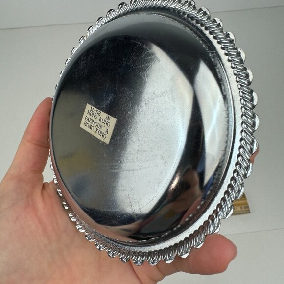 Vtg Small Round Silver Metal Niagara Falls Canada Souvenir Etched Dish Scalloped - Picture 13 of 15